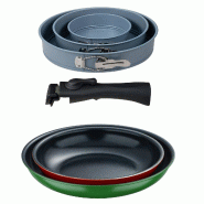 BERGNER - Jeu de 2 poêles Ø22/26 cm en aluminium embouti avec poignée amovible avec jeu de 3 moules de four ronds Ø12/Ø18/Ø22 cm - PK9637