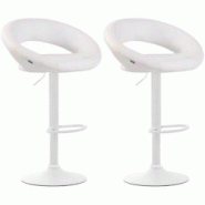 CLP Lot de 2 Tabourets de bar Olinda en similicuir hauteur réglable et siège pivotant Blanc /Blanc - blanc polyester 320290 CLP Lot de 2 Tabourets de bar Olinda en similicuir hauteur réglable et siège pivotant Blanc /Blanc - blanc polyester 320290