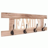 Décoshop26 - Porte-manteau mural patère en bois vintage avec 4 crochets 20,5x60x1,5 cm MED04063 - 3000349785177 Décoshop26 - Porte-manteau mural patère en bois vintage avec 4 crochets 20,5x60x1,5 cm MED04063 - 3000349785177