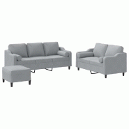 Ensemble de canapés 3 pcs coussins gris clair tissu Modèle Zenith Moderne - 8721012068254