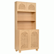 Merax Armoire haute 80 x 40 x 180 cm avec portes en osier, compartiment central ouvert, piètement réglable et pieds boule en pin, coloris bois natur Merax Armoire haute 80 x 40 x 180 cm avec portes en osier, compartiment central ouvert, piètement réglable et pieds boule en pin, coloris bois natur