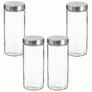 WellHome - Lot de 4 bocaux en verre et acier inoxydable de 2 L - transparent verre PK3939