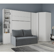 Composition angle lit escamotable 140 blanc mat bermudes sofa canapÉ microfibre gris