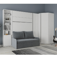 COMPOSITION ANGLE LIT ESCAMOTABLE 140 BLANC MAT BERMUDES SOFA CANAPÉ MICROFIBRE GRIS