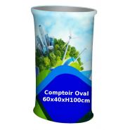 Comptoirs de stand pliable ovale en tissu - Format 60x40cm - Hauteur 100cm - Packs avec structure, tissu imprimé et accessoires_1
