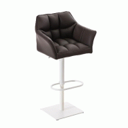 Décoshop26 - Tabouret de bar chaise haute de comptoir couture carrées assise en PVC marron cadre carré en métal blanc 10_0004736 - marron métal 3