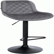 Décoshop26 - Tabouret de bar x1 repose-pieds hauteur réglable en velours gris foncé coutures losange cadre métal noir 10_0005940 - gris métal 300