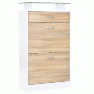 Helloshop26 - Armoire à chaussures pour entrée 60 x 24 x 105,5 cm avec tiroir et étagère en verre style design en mélaminé chêne 21_0002608 - a