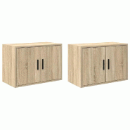 Helloshop26 - Lot de 2 armoires murales de garage 60 x 30 x 41 cm espace de rangement pratique design moderne en bois d'ingénierie 02_0051440 - Bois