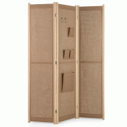 Helloshop26 - Paravent à 4 panneaux pliable 170 x 121 x 2 cm avec rangements et charnières pivotantes style moderne en lin 20_0017004 - 3000231630462