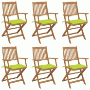 VidaXL Chaises Pliables De Jardin Lot De 6 Avec Coussins Bois D Acacia - vert 3065472