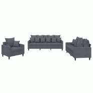 VidaXL Ensemble de canapés 3 pcs avec coussins Gris foncé Velours Modèle AbriMaxi 66 - 3201681