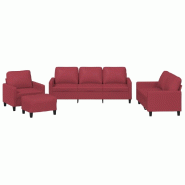 VidaXL Ensemble de canapés 4 pcs et coussins Rouge bordeaux Similicuir Modèle Liberté Moderne - 3201406