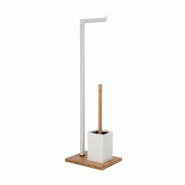 WellHome - Porte-rouleau avec brosse WC en acier inoxydable et bambou 22x18x69,5cm couleur blanche - blanc Bambou WH17015