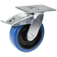 Roulette pivotante/frein de 160 mm avec caoutchouc élastique bleu sur roue centrale en nylon Roulette pivotante/frein de 160 mm avec caoutchouc élastique bleu sur roue centrale en nylon