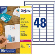 Avery L4614 Etiquettes de masquage permanentes opaques blanches 45,7 x 21,2 mm pour imprimante laser - 25 feuilles A4 -1200 étiquettes par boîte Avery L4614 Etiquettes de masquage permanentes opaques blanches 45,7 x 21,2 mm pour imprimante laser - 25 feuilles A4 -1200 étiquettes par boîte