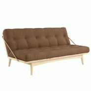 BANQUETTE FUTON FOLK EN PIN MASSIF COLORIS MOCCA COUCHAGE 130 X 190 CM.