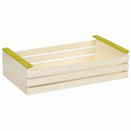 Cagette bois rectangle larges lattes nature/vert 27x16x7cm
