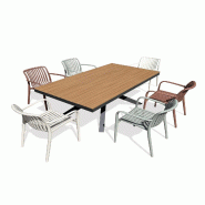 DCB GARDEN Ensemble repas de jardin 6 places en aluminium de coloris gris anthracite avec plateau en polywood effet bois (180X100 cm) - LAMU - 3700286