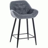 Décoshop26 - Tabouret de bar chaise haute x1 assise effet capitonnée en tissu gris et métal noir 10_0004899 - gris 3000252350042 Décoshop26 - Tabouret de bar chaise haute x1 assise effet capitonnée en tissu gris et métal noir 10_0004899 - gris 3000252350042