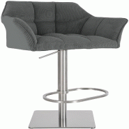 Décoshop26 - Tabouret de bar x1 réglable en velours côtelé gris assise enveloppante capitonnée et avec base carrée en acier 10_0006125 - gris ac