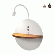 Dual - Applique murale avec étagère et lumière LED 15W Fabas Luce Touch variateur - Blanc mat avec bois USB intégré - blanc 8019282539988