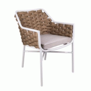 Emh Fauteuil professionnel Chubby empilable – structure aluminium blanc et cordage taupe – design moderne – usage chr intérieur/extérieur - al