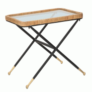 Mauro Ferretti Table Basse Rectangulaire Saint Barth 70 X 50 X 45 Cm En Métal, Verre Et Rotin - Finition Dorée Et Style Bohème Chic - multicolore 1