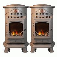 Pack de 2 poêles à gaz Provence Marron 3,4 kW Fonte Effet feu de bois Chauffage d'appoint sur roulettes Sahara - marron fonte 3701599340412