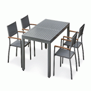 REMARQUABLE Ensemble table de jardin en aluminium gris anthracite avec rallonge intégrée (160/220x90 cm) et 4 fauteuils empilables - ORSINO - 370091