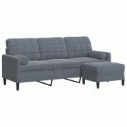 VidaXL Canapé à 3 places avec repose-pieds Gris foncé 180 cm Velours Modèle Brando - 3278268