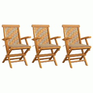 VidaXL Chaises De Jardin Avec Coussins Beige Lot De 3 Bois Teck Massif - beige 3062517