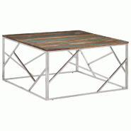 VidaXL Table basse argenté acier inoxydable/bois massif récupération Modèle Lumière Pro - 349960