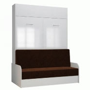 ARMOIRE LIT ESCAMOTABLE DYNAMO SOFA ACCOUDOIRS FAÇADE BLANC BRILLANT CANAPÉ MARRON 140*200 CM