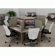 Bureau call center 7 places forme marguerite avec cloisons acoustiques. - 7 places, chêne grisé, beige da054_0