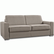 CANAPÉ CONVERTIBLE 2-3 PLACES EXCELLENCE 120 CM SOMMIER LATTES MATELAS MEMORY 18 CM INCLUS CUIR VACHETTE TAUPE CLAIR