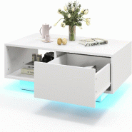COSTWAY Table avec Lumières LED 20 Couleurs, 9 Niveaux de Luminosité, Télécommande, 95x55x31 cm, Blanc - blanc Bois manufacturé VH33051IT