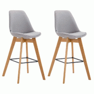 Décoshop26 - Lot de 2 tabourets de bar style scandinave avec dossier en tissu gris et structure en bois naturel 10_0005578 - gris Bois massif 3000265
