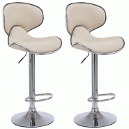 Décoshop26 - Tabouret de bar chaise de bar x2 hauteur réglable avec repose pieds en synthétique crème et métal  TDB10124 - 3000920369604