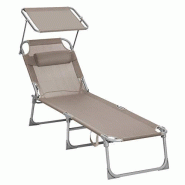 Helloshop26 - Chaise longue bain de soleil transat de relaxation avec appui-tête dossier et parasol inclinables léger pliable 53 x 12_0001657 - 3000