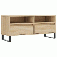 Helloshop26 - Meuble TV avec grand espace de rangement 100 x 34,5 x 44,5 cm style moderne salon en bois d'ingénierie chêne sonoma 02_0048965 - Bois