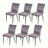 Mendler Lot de 6 chaises de salle à manger HWC-K16, chaise de cuisine, velours métal ~ gris foncé - gris textile 3x89319