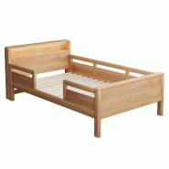 Merax Lit en bois 90x200 cm, lit simple coloris bois naturel avec lampe LED, USB et Type-C, rangement de tête et sommier - multi-matériau LD000342AAN