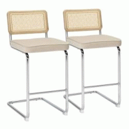 Oviala Business Lot de 2 chaises hautes en acier et velours beige - beige textile 112175 Oviala Business Lot de 2 chaises hautes en acier et velours beige - beige textile 112175