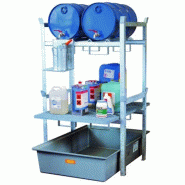 Rayonnage 400 pour 2 fûts de 60 litres ou 1 fût de 220 litres et 1 caillebotis - Pour huiles, lubrifiants - CEMO - 7665F Rayonnage 400 pour 2 fûts de 60 litres ou 1 fût de 220 litres et 1 caillebotis - Pour huiles, lubrifiants - CEMO - 7665F