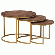 Tables basses gigognes 3 pcs Bois de mangue massif et acier Modèle Orion Factory - 8721158631596