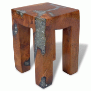 Décoshop26 - Tabouret assise support plantes 30x30x40 cm bois de teck massif et résine multicolore DEC026339 - Bois massif 3000255762804