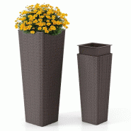 Helloshop26 - lot de 2 jardinières en rotin extérieur 30 x 30 x 82 cm et 23 x 23 x 60 cm avec bacs intérieurs amovibles style 20_0011924 - 30002269
