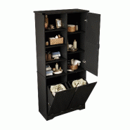 Merax armoire haute de salle de bain 60.0 x 35.0 x 173.0 cm, noir, avec rangements et tablettes reglables - noir Bois manufacturé NK000104AAB