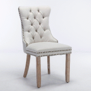 Merax ensemble de 2 chaises rembourrées, chaise de salle à manger en tissu aspect lin beige, pieds en bois massif, avec coutures de boutons et rivet